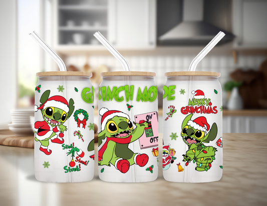 Grinch Stitch Mode Glass Cup