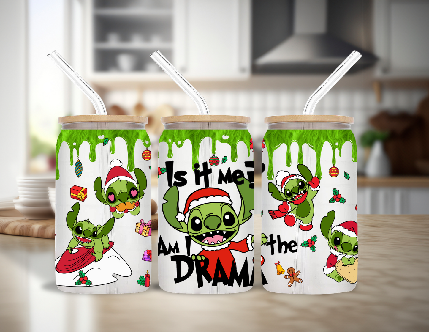 Grinch Stitch Mode Glass Cup